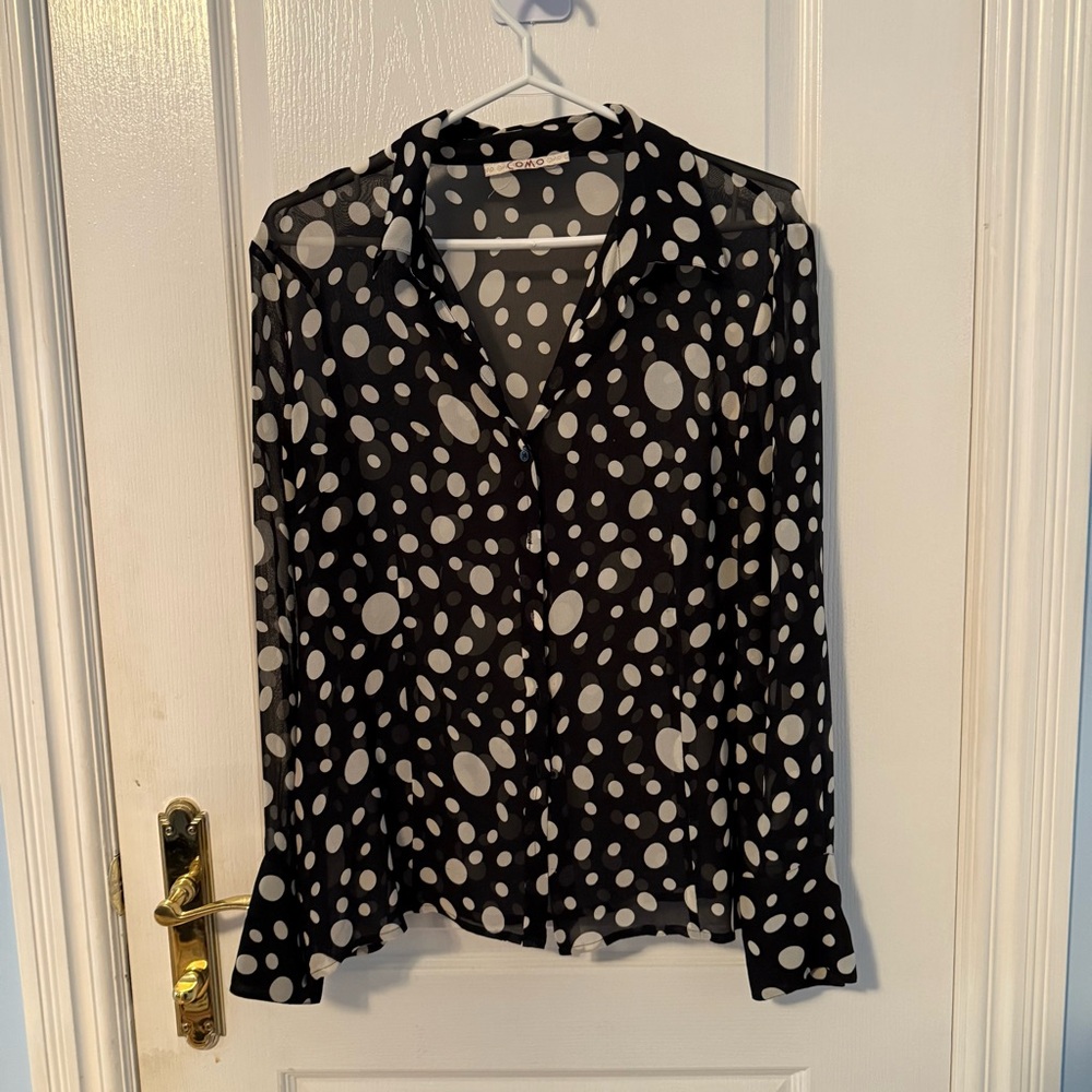 Black and White Polka Dot Sheer Blouse